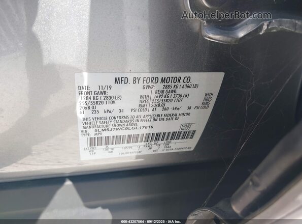 5LM5J7WC9LGL17616 2020 LINCOLN AVIATOR Silver 