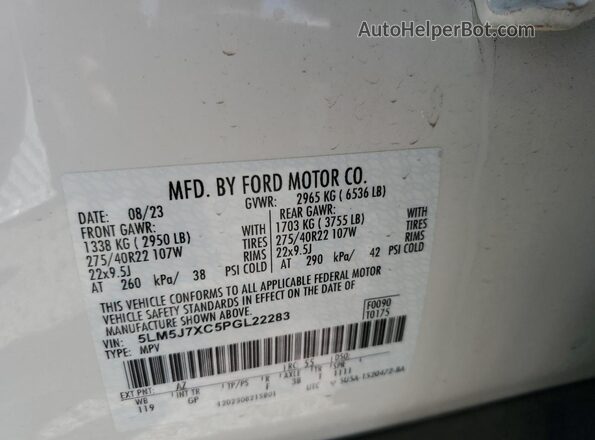 5LM5J7XC5PGL22283 2023 LINCOLN AVIATOR White 
