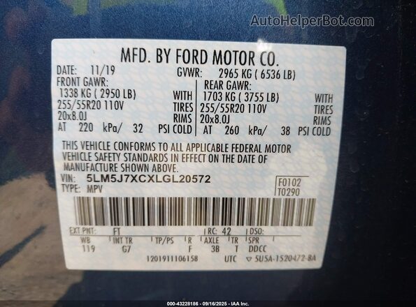 5LM5J7XCXLGL20572 2020 LINCOLN AVIATOR Blue Շարժիչի բաժամունքի տեսք