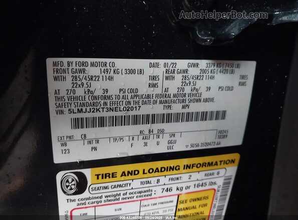 5LMJJ2KT3NEL02017 2022 LINCOLN NAVIGATOR Синий Вид подкапотного пространства