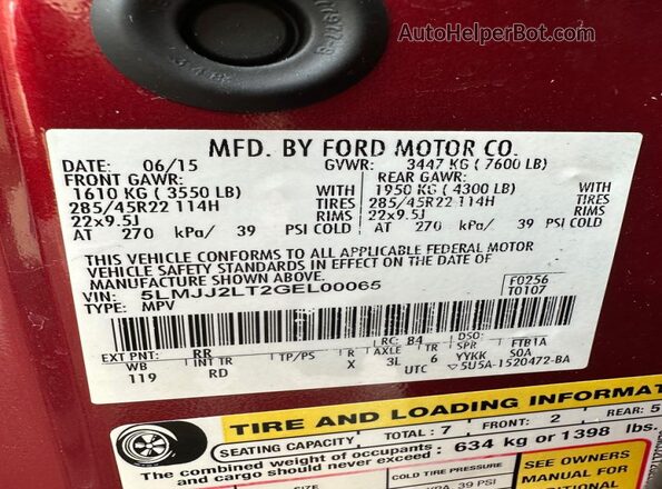 5LMJJ2LT2GEL00065 2016 LINCOLN NAVIGATOR Red Вид задніх сидінь