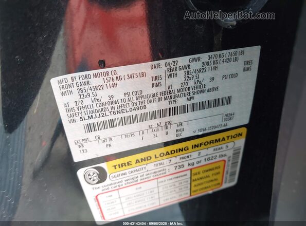 5LMJJ2LT6NEL04908 2022 LINCOLN NAVIGATOR Черный Вид подкапотного пространства