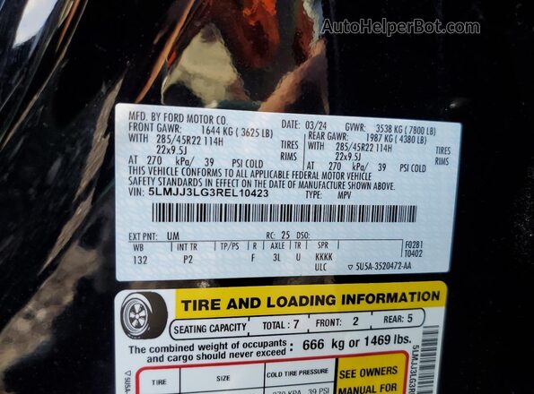 5LMJJ3LG3REL10423 2024 LINCOLN NAVIGATOR Black VIN sticker view