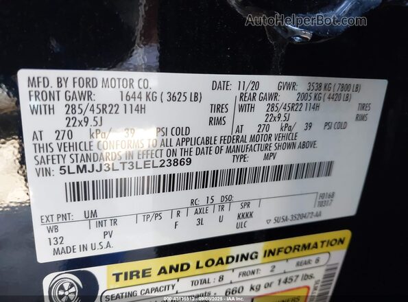 5LMJJ3LT3LEL23869 2020 LINCOLN NAVIGATOR Black ძრავის განყოფილების ხედი