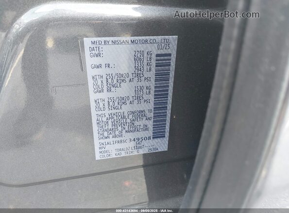 5N1AL1FR8SC349508 2025 INFINITI QX60 Gray Engine compartment view