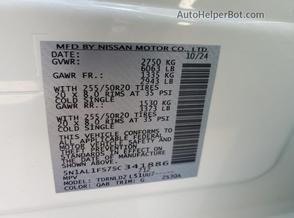 5N1AL1FS7SC341886 2025 INFINITI QX60 White 