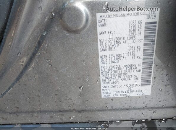 5N1AT2MT0LC752386 2020 NISSAN ROGUE Gray Engine compartment view