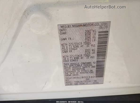 5N1AT2MT9LC800340 2020 NISSAN ROGUE White Engine compartment view