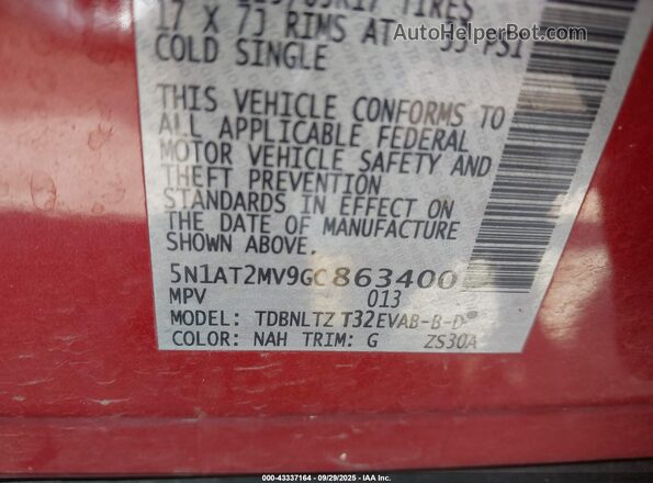 5N1AT2MV9GC863400 2016 NISSAN ROGUE Red Vista del compartimento del motor