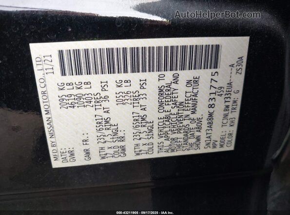 5N1AT3AB8MC831775 2021 NISSAN ROGUE Black Vista del compartimento del motor