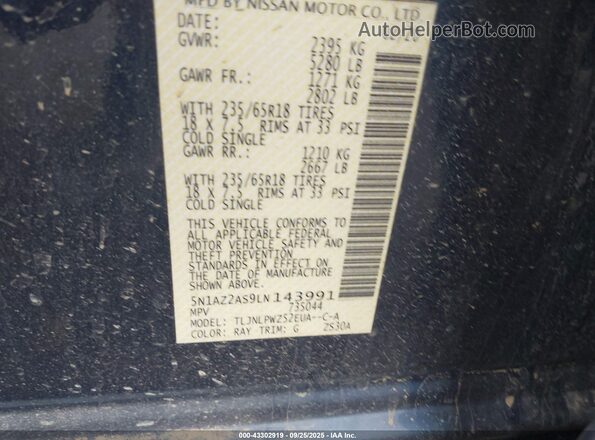 5N1AZ2AS9LN143991 2020 NISSAN MURANO Blue Engine compartment view