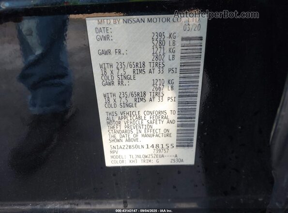 5N1AZ2BS0LN148155 2020 NISSAN MURANO Black Engine compartment view