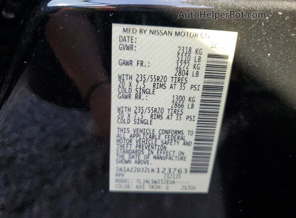 5N1AZ2DJ2LN123763 2020 NISSAN MURANO Black სალონის 360-გრადუსიანი ხედი