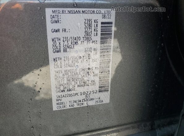 5N1AZ2DS1PC102252 2023 NISSAN MURANO Gray Vista de la etiqueta del VIN