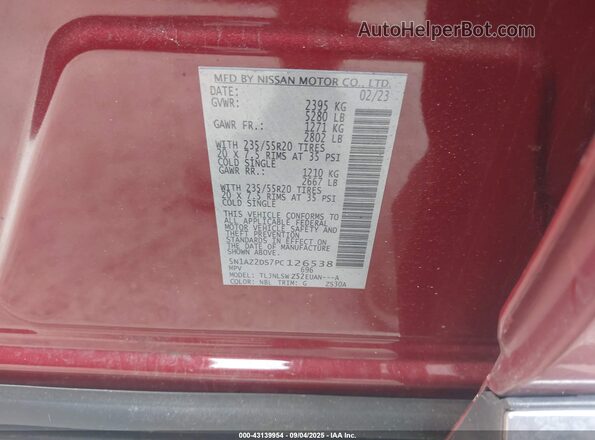 5N1AZ2DS7PC126538 2023 NISSAN MURANO Red Vista del compartimento del motor