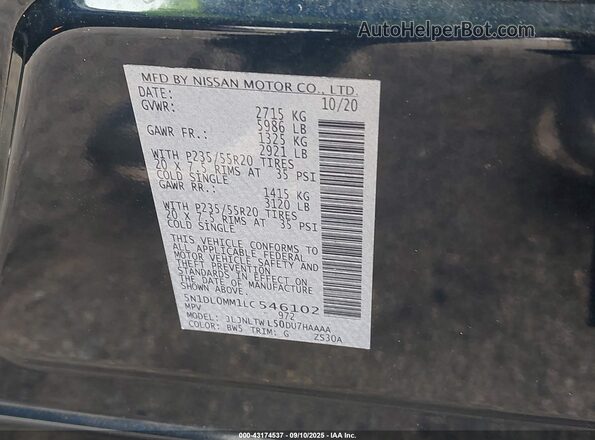 5N1DL0MM1LC546102 2020 INFINITI QX60 Blue Շարժիչի բաժամունքի տեսք