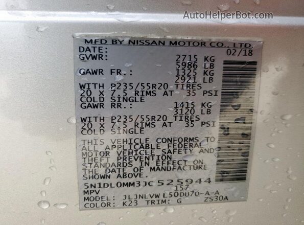 5N1DL0MM3JC525944 2018 INFINITI QX60 Silver 