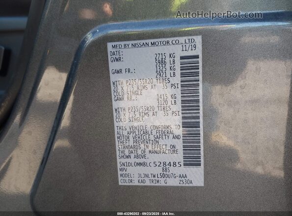 5N1DL0MM8LC528485 2020 INFINITI QX60 Gray Widok komory silnika