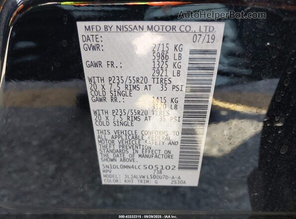 5N1DL0MN4LC505102 2020 INFINITI QX60 Black Շարժիչի բաժամունքի տեսք