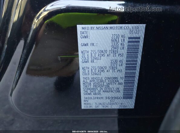 5N1DL1FRXPC369960 2023 INFINITI QX60 Black Вид підкапотного простору