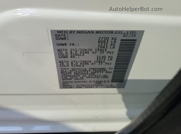 5N1DL1HU3RC350655 2024 INFINITI QX60 White 