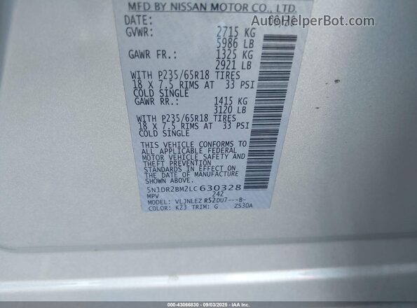 5N1DR2BM2LC630328 2020 NISSAN PATHFINDER White Շարժիչի բաժամունքի տեսք