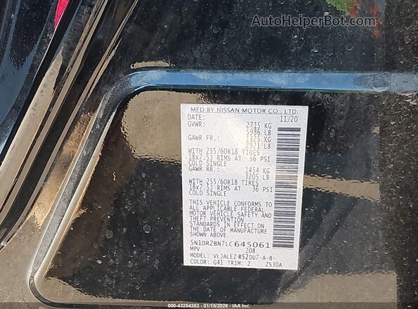 5N1DR2BN7LC645061 2020 NISSAN PATHFINDER Black ძრავის განყოფილების ხედი