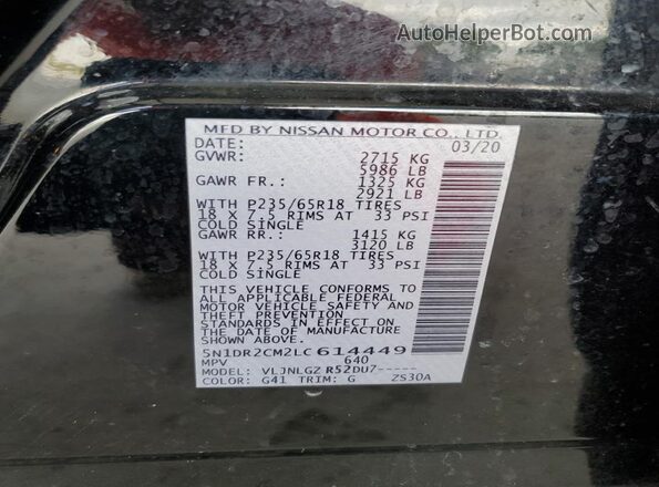 5N1DR2CM2LC614449 2020 NISSAN PATHFINDER Black Սալոնի 360 աստիճան տեսք