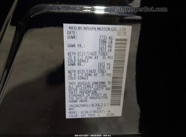 5N1DR2DM5LC636217 2020 NISSAN PATHFINDER Black Engine compartment view