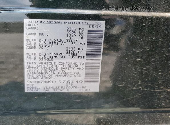 5N1DR2DM9LC576149 2020 NISSAN PATHFINDER Green Панорамний вид салону 360°
