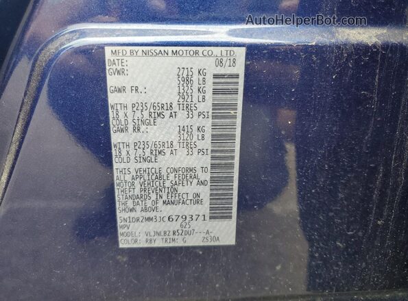 5N1DR2MM3JC679371 2018 NISSAN PATHFINDER Blue 
