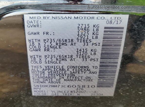 5N1DR2MM7JC605810 2018 NISSAN PATHFINDER Black 