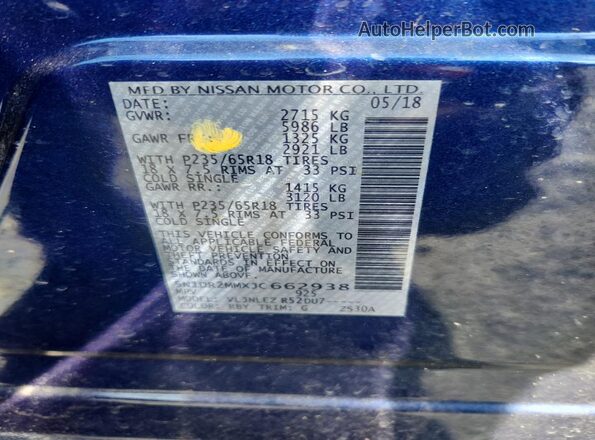 5N1DR2MMXJC662938 2018 NISSAN PATHFINDER Blue 