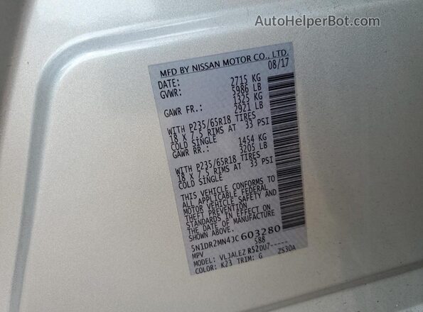 5N1DR2MN4JC603280 2018 NISSAN PATHFINDER Silver 