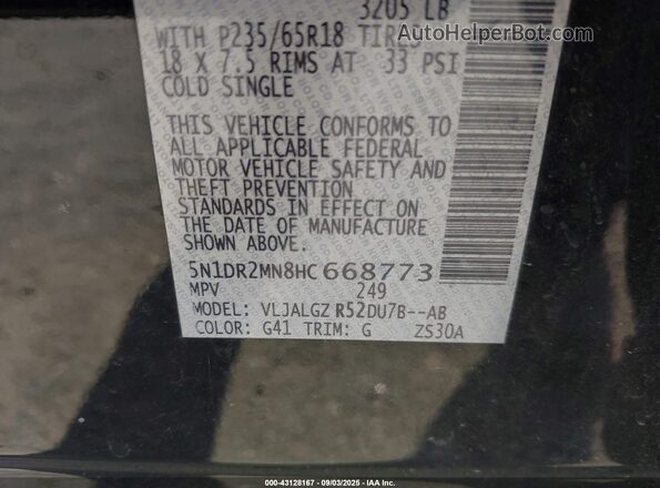 5N1DR2MN8HC668773 2017 NISSAN PATHFINDER Black Vista del compartimento del motor