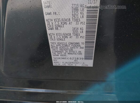 5N1DR2MN9JC625839 2018 NISSAN PATHFINDER Black 