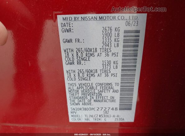 5N1DR3BD3PC272748 2023 NISSAN PATHFINDER Red Engine compartment view