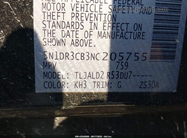 5N1DR3CB3NC205755 2022 NISSAN PATHFINDER Black Вид підкапотного простору