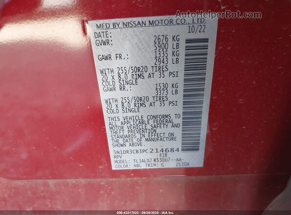 5N1DR3CB3PC214684 2023 NISSAN PATHFINDER Red Շարժիչի բաժամունքի տեսք