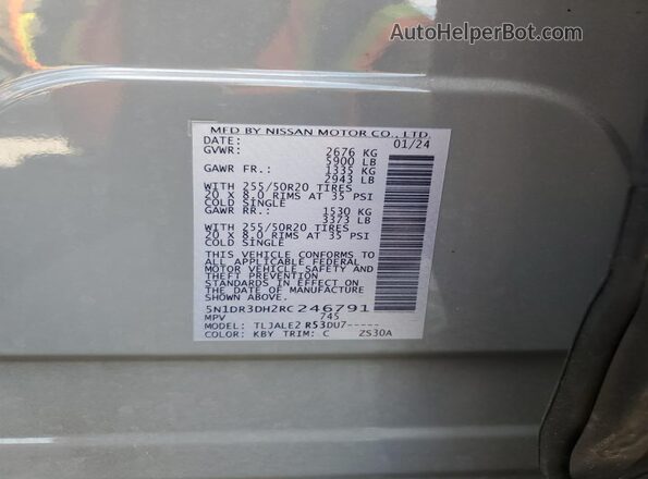 5N1DR3DH2RC246791 2024 NISSAN PATHFINDER Silver 