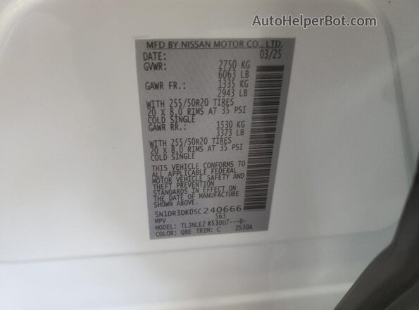5N1DR3DK0SC240666 2025 NISSAN PATHFINDER White 