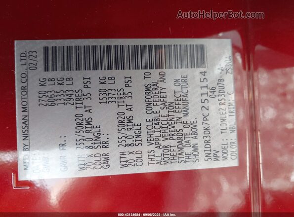 5N1DR3DK7PC251154 2023 NISSAN PATHFINDER Красный Вид подкапотного пространства