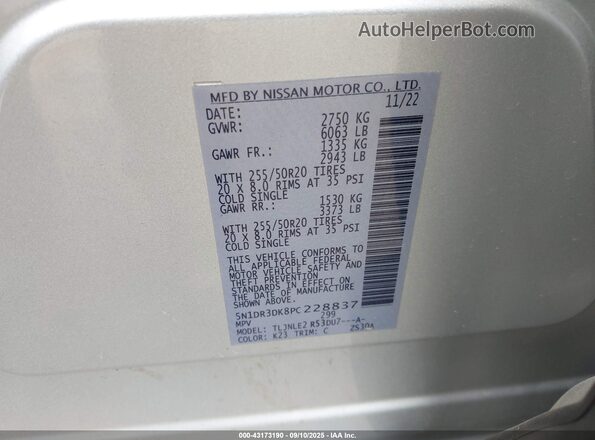 5N1DR3DK8PC228837 2023 NISSAN PATHFINDER Silver 