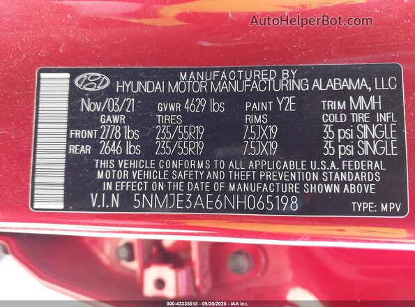 5NMJE3AE6NH065198 2022 HYUNDAI TUCSON Красный Вид подкапотного пространства