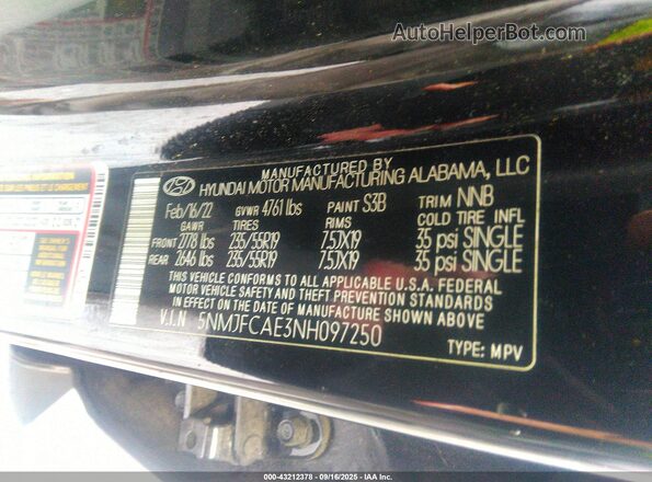 5NMJFCAE3NH097250 2022 HYUNDAI TUCSON Black Widok komory silnika