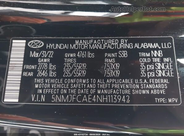 5NMJFCAE4NH113942 2022 HYUNDAI TUCSON Черный Вид подкапотного пространства