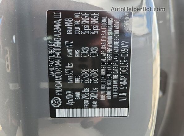 5NMP1DGL3RH035079 2024 HYUNDAI SANTA Gray 