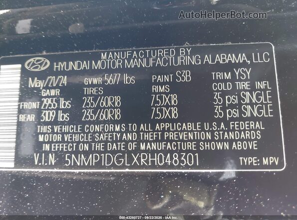5NMP1DGLXRH048301 2024 HYUNDAI SANTA FE Black 
