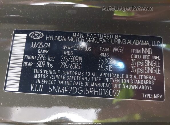 5NMP2DG15RH016092 2024 HYUNDAI SANTA FE HYBRID Green Շարժիչի բաժամունքի տեսք