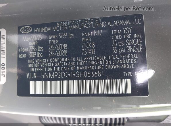 5NMP2DG19SH063681 2025 HYUNDAI SANTA FE HYBRID Gray ძრავის განყოფილების ხედი
